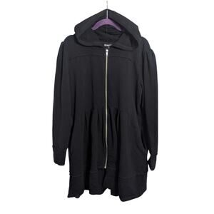 Pyramid Collection Black Zipper Pleated Hoodie Dress 2X grunge goth vintage